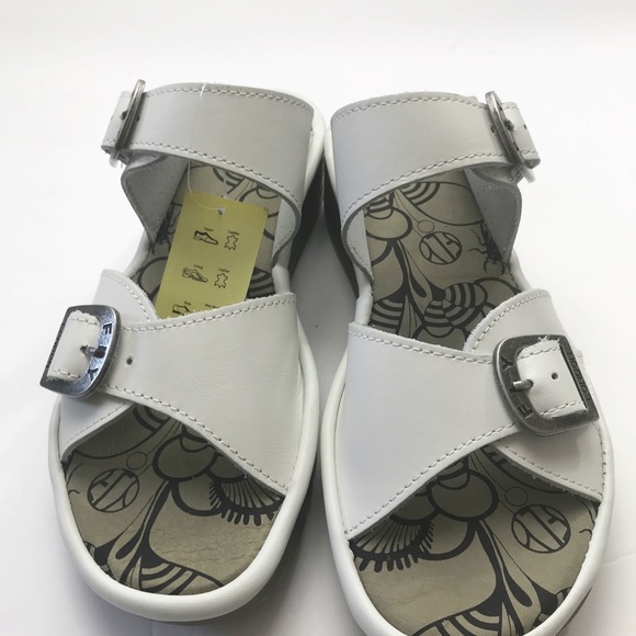 Fly London Etan White Leather Slides Wedge Heel Sandals - Picture 3 of 15